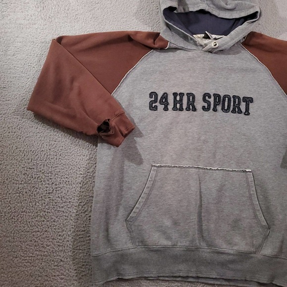 Vintage 24 Hour Fitness Hoodie Mens Extra Large Gray Brown Thrashed Pump Cover - Picture 4 of 11